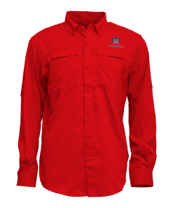 Mens Long Sleeve- Fishing Shirt with Button Down Collar - Red